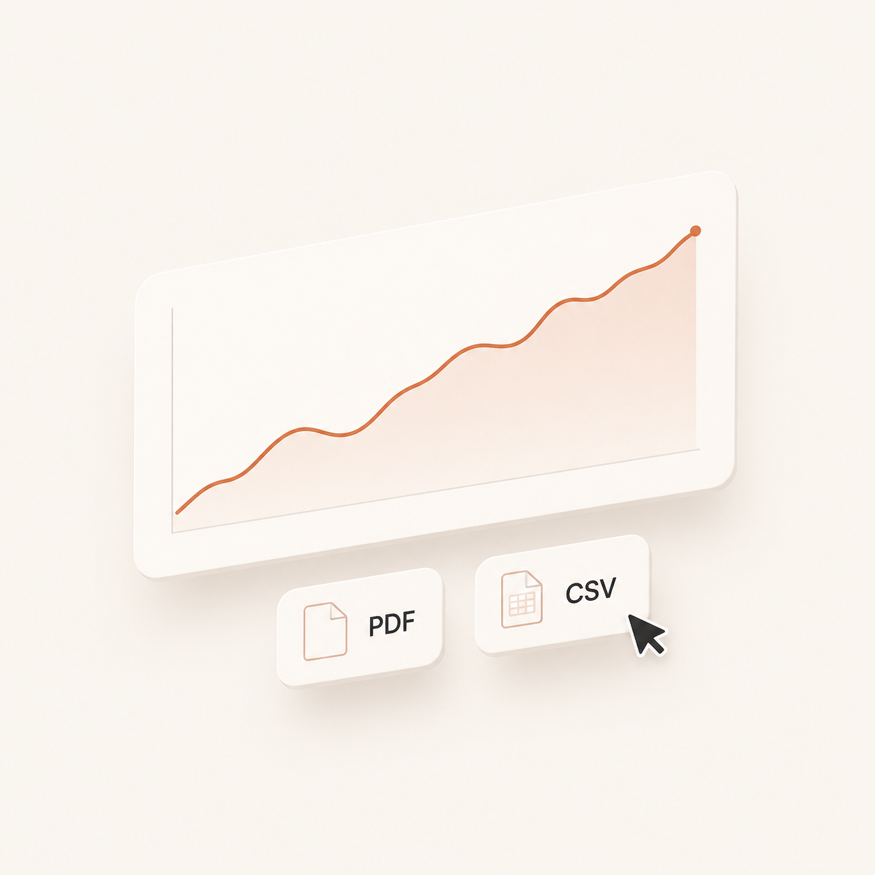 Trend-line chart with PDF and CSV export buttons